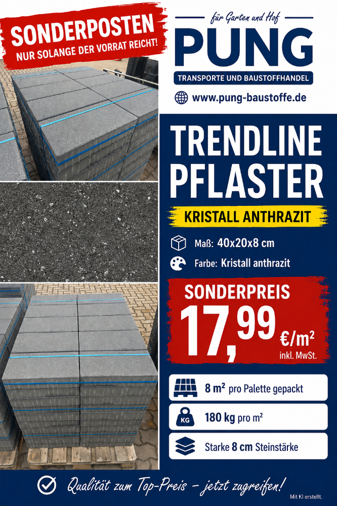 JASTO Trendline-Pflaster 40x20x8 cm kristall Anthrazit (2.Wahl)
