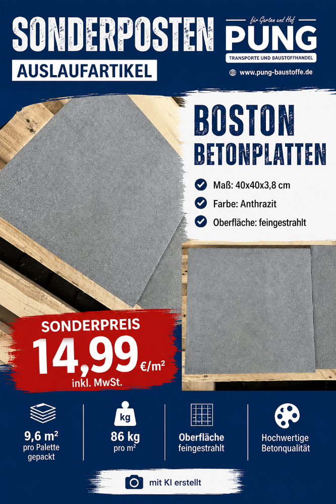 Boston Platten 40x40x3,8 cm anthrazit feingestrahlt ( 2.Wahl )