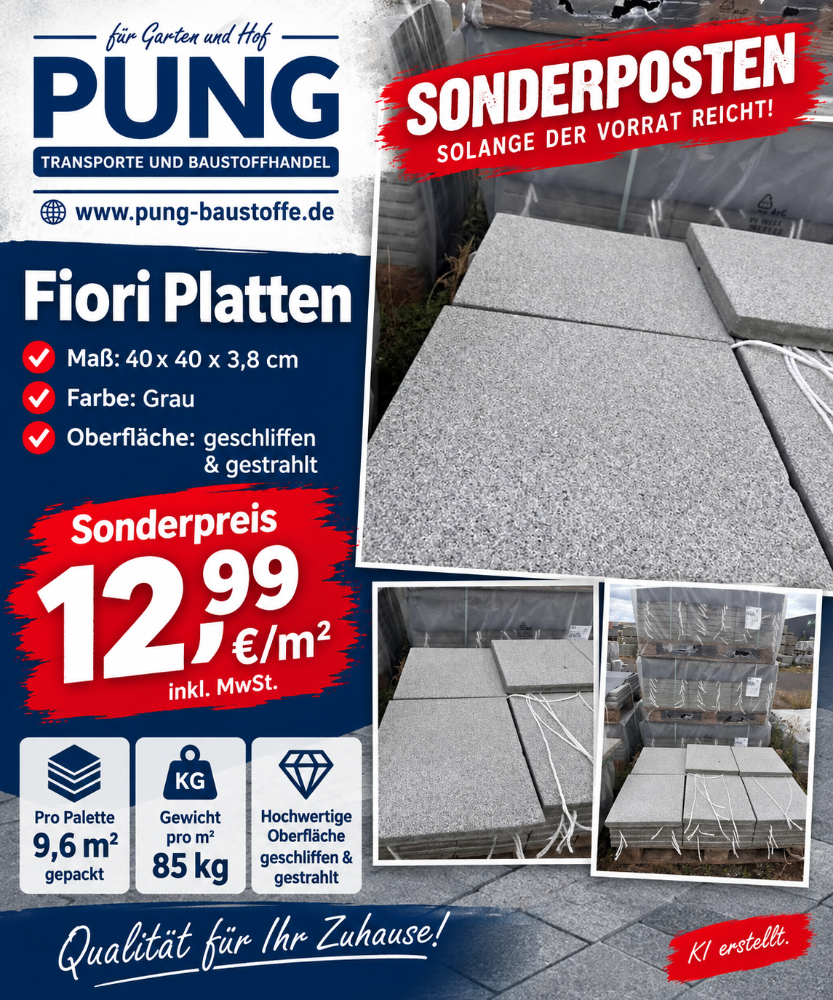 Fiori 40x40x3,8 cm grau geschliffen & gestrahlt ( 2.Wahl )