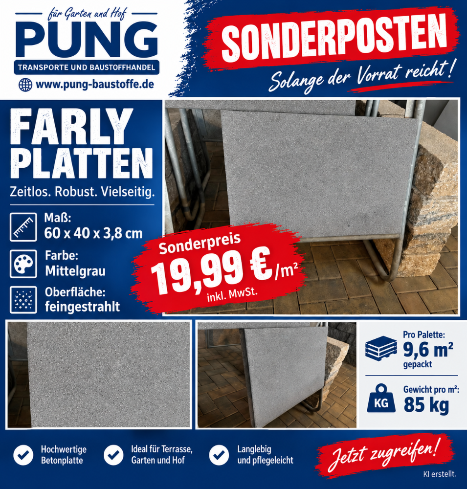 Farly Platten 60x40x3,8 cm mittelgrau feingestrahlt ( 2.Wahl )