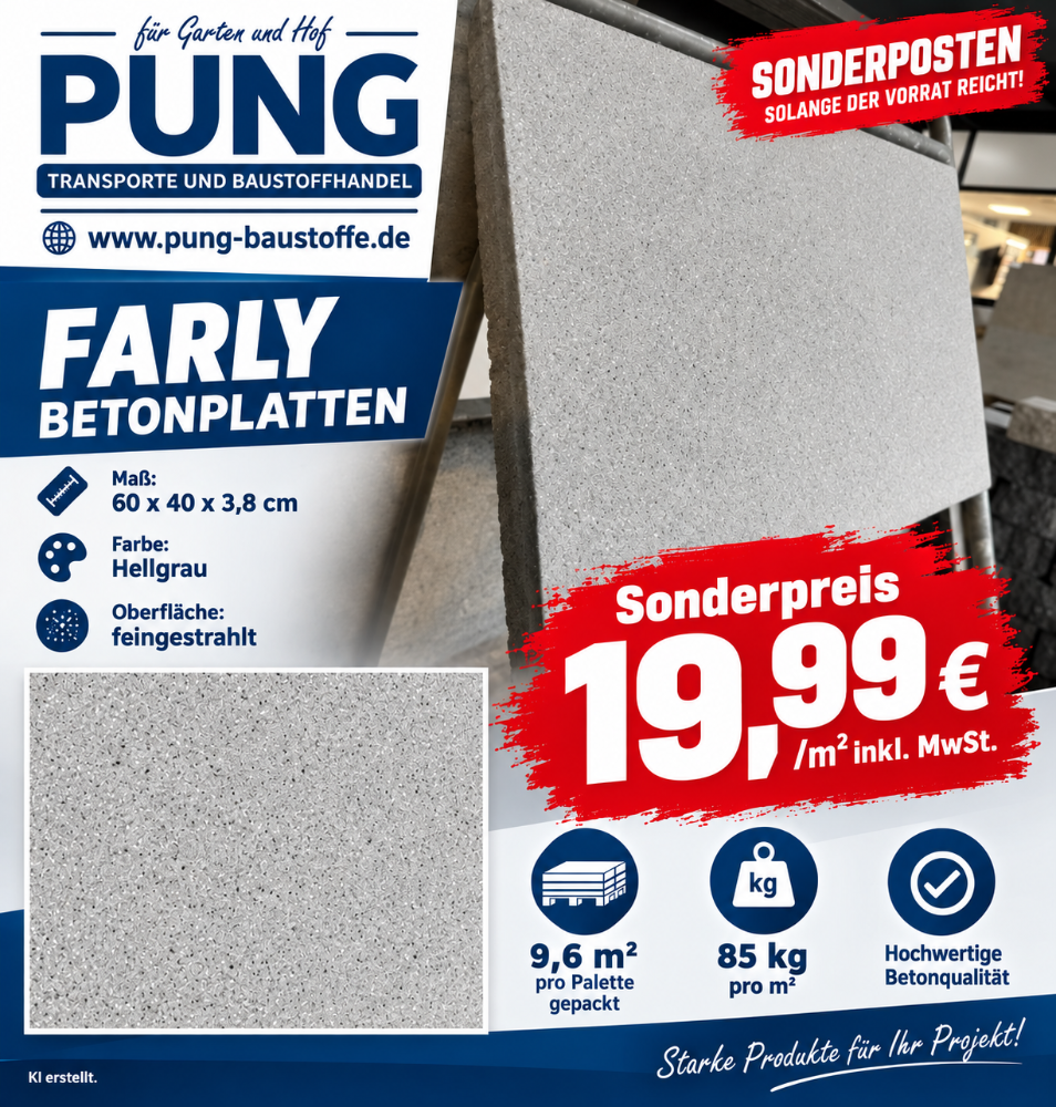 Farly Platten 60x40x3,8 cm hellgrau feingestrahlt ( 2.Wahl )