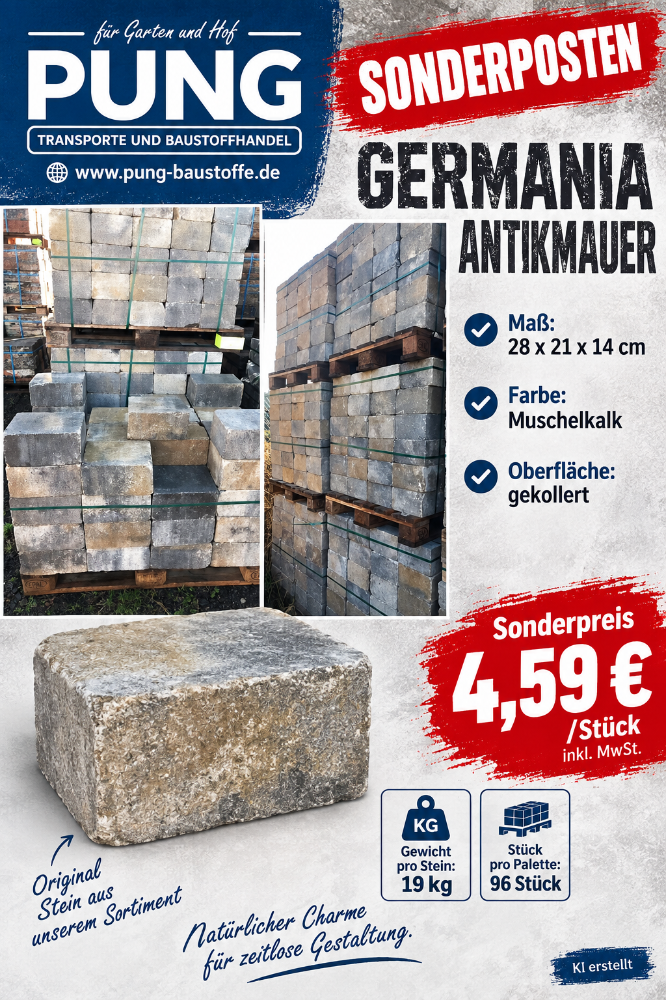 Germania Antik Mauer/Palisade 28x21x14 cm Muschelkalk (2.Wahl)