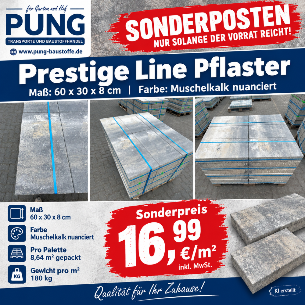 KLB Prestige Line Pflaster 60x30x8 cm Muschelkalk (2.Wahl)