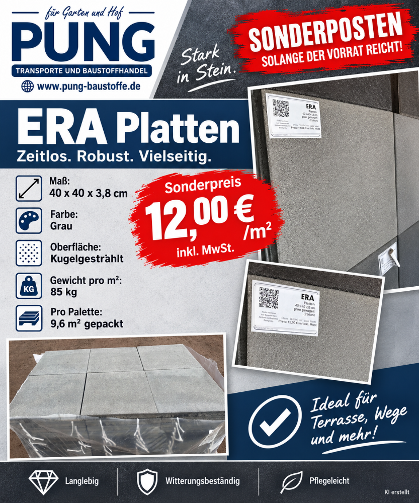 Era Platten 40x40x4 cm Grau Kugelgestrahlt (2.Wahl )