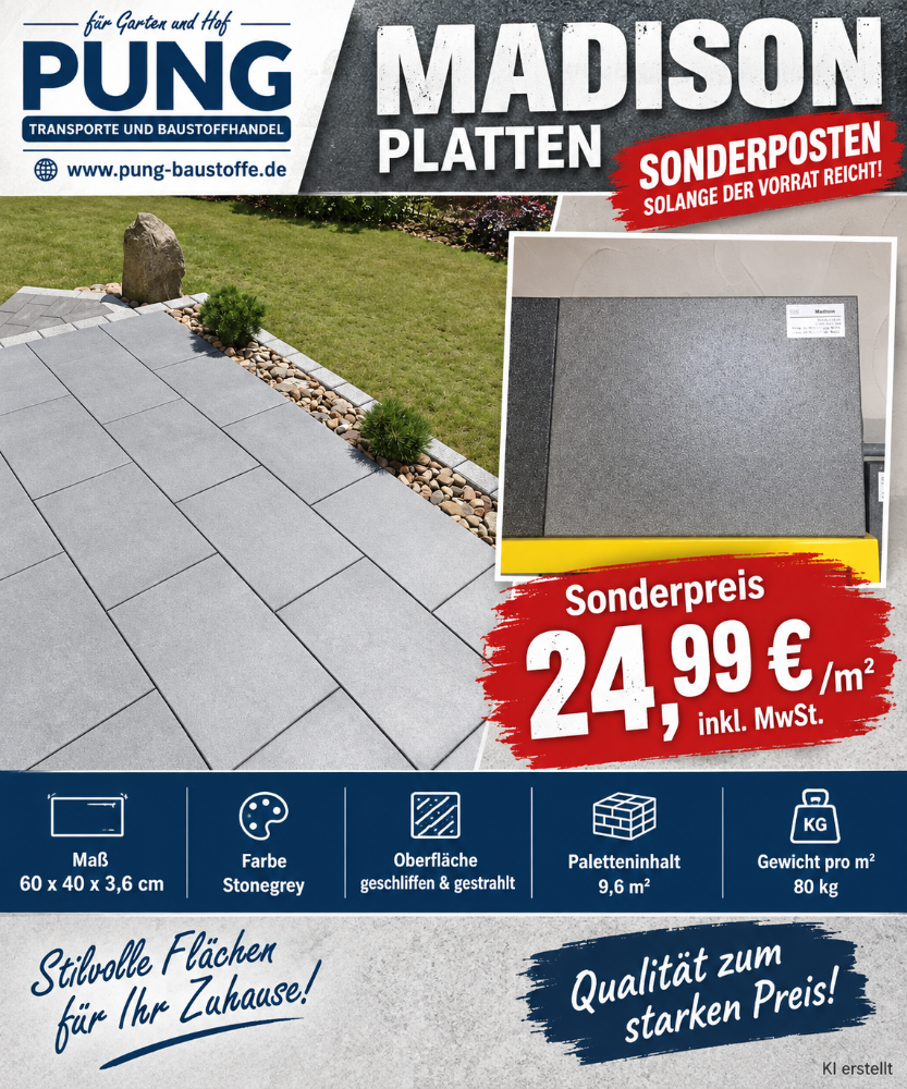 Madison Terrassenplatten 60x40x3,6 cm stone grey (2.Wahl)
