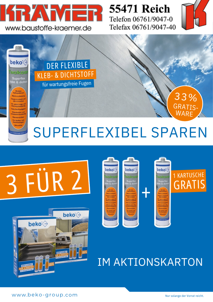Aktion Beko Tackcon 3 für 2 – Montagekleber / Dichtstoff