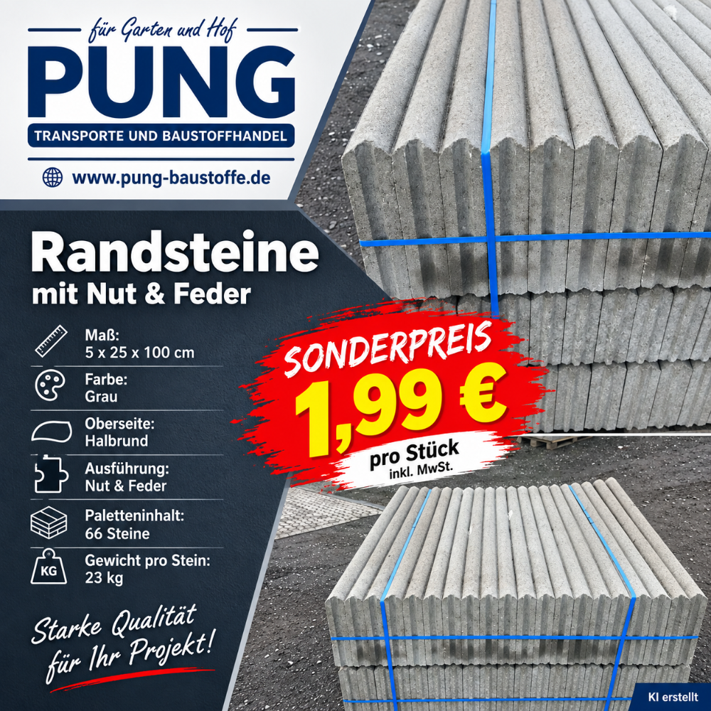 JASTO Randsteine 5x25x100 cm grau (2.Wahl)