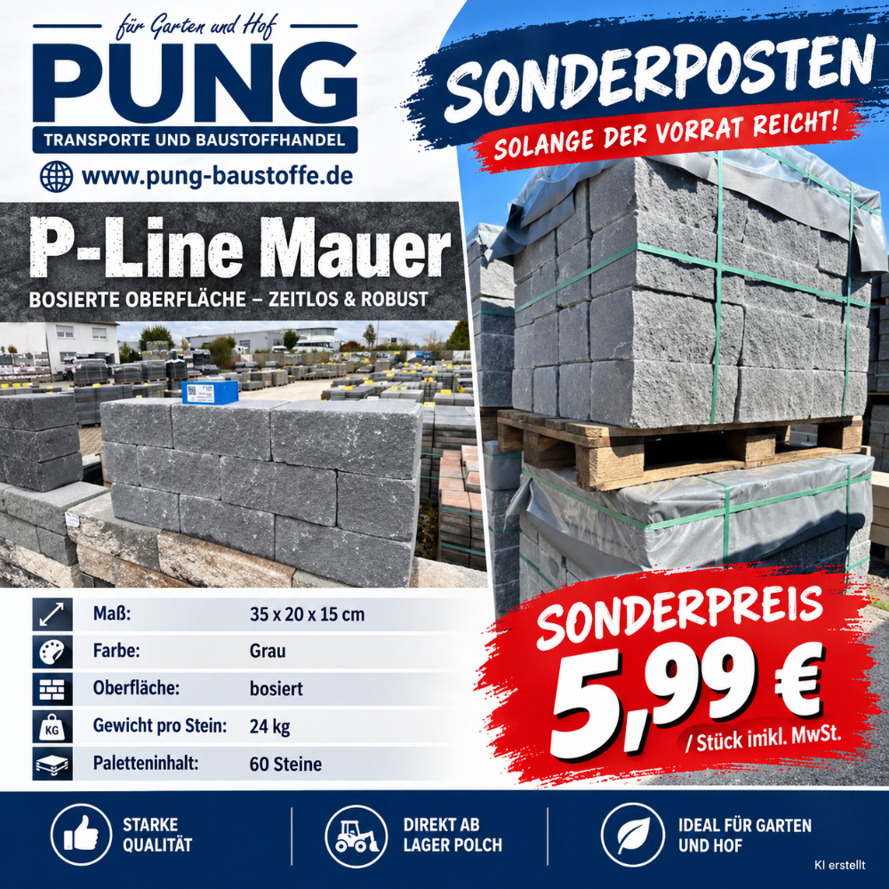 P-Line Mauer gebrochen grau 35x20x15 cm (Sonderposten)