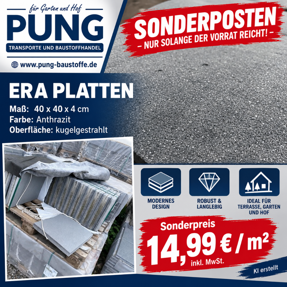 Era Platten 40x40x4 cm Anthrazit Kugelgestrahlt (2.Wahl )