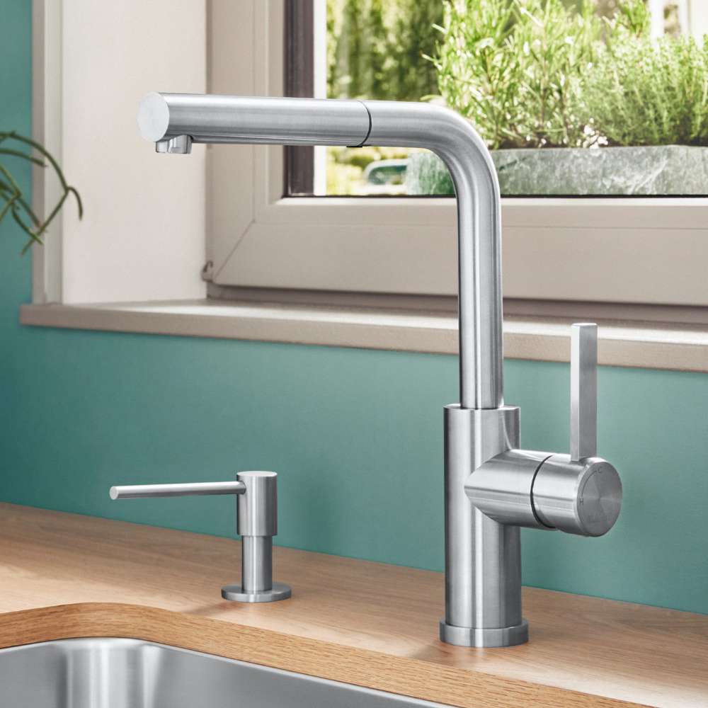 Lanora – S – F HD Edelstahl gebürstet | Blanco Armatur mit Hochdr
