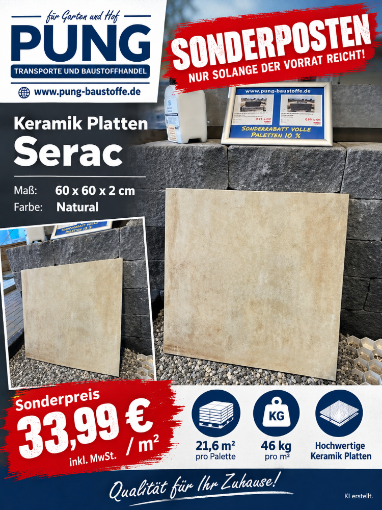 Serac Natural Keramik 60x60x2 cm (2.Wahl)