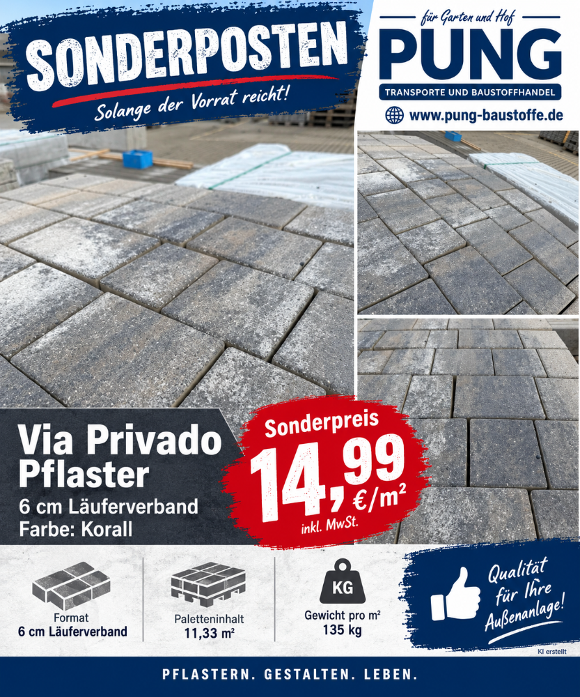 Via Privado Pflaster 6 cm Läuferverband Korall (2.Wahl)