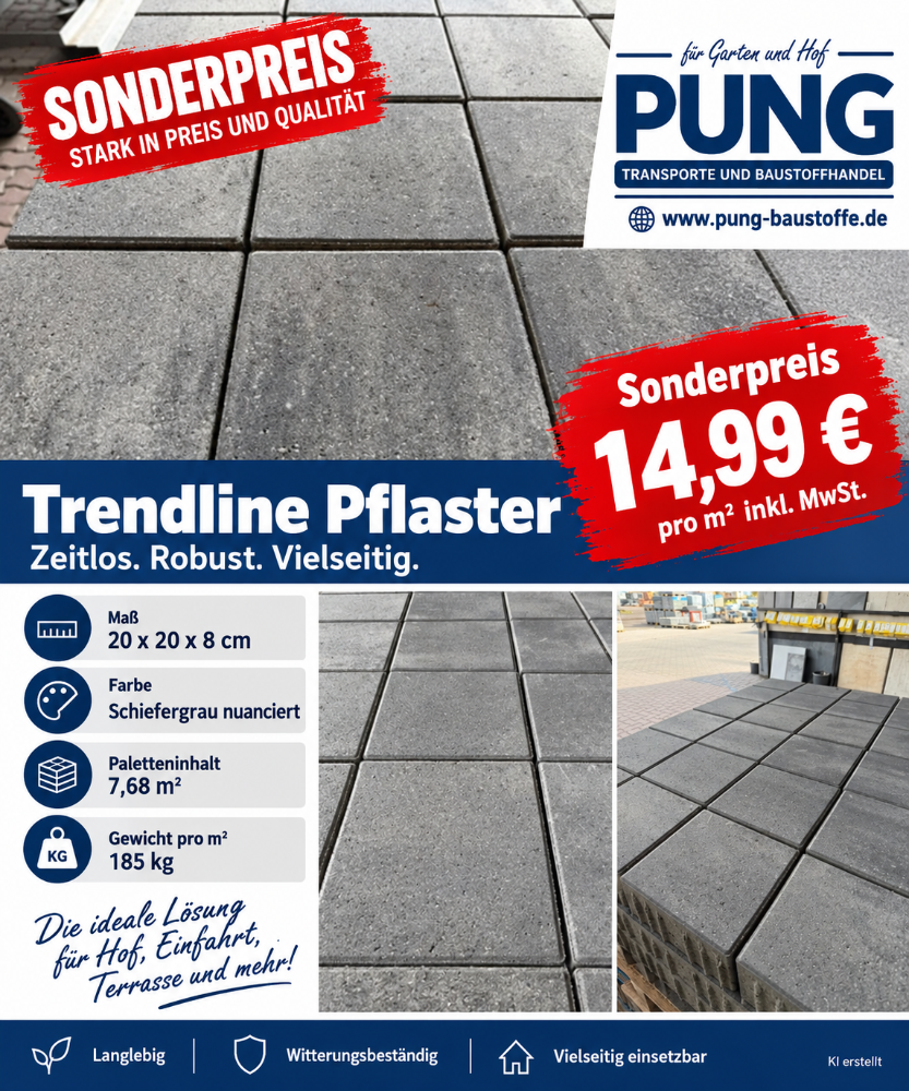 Trendline Pflaster 20x20x8 cm Schiefergrau nuanciert (Restposten)