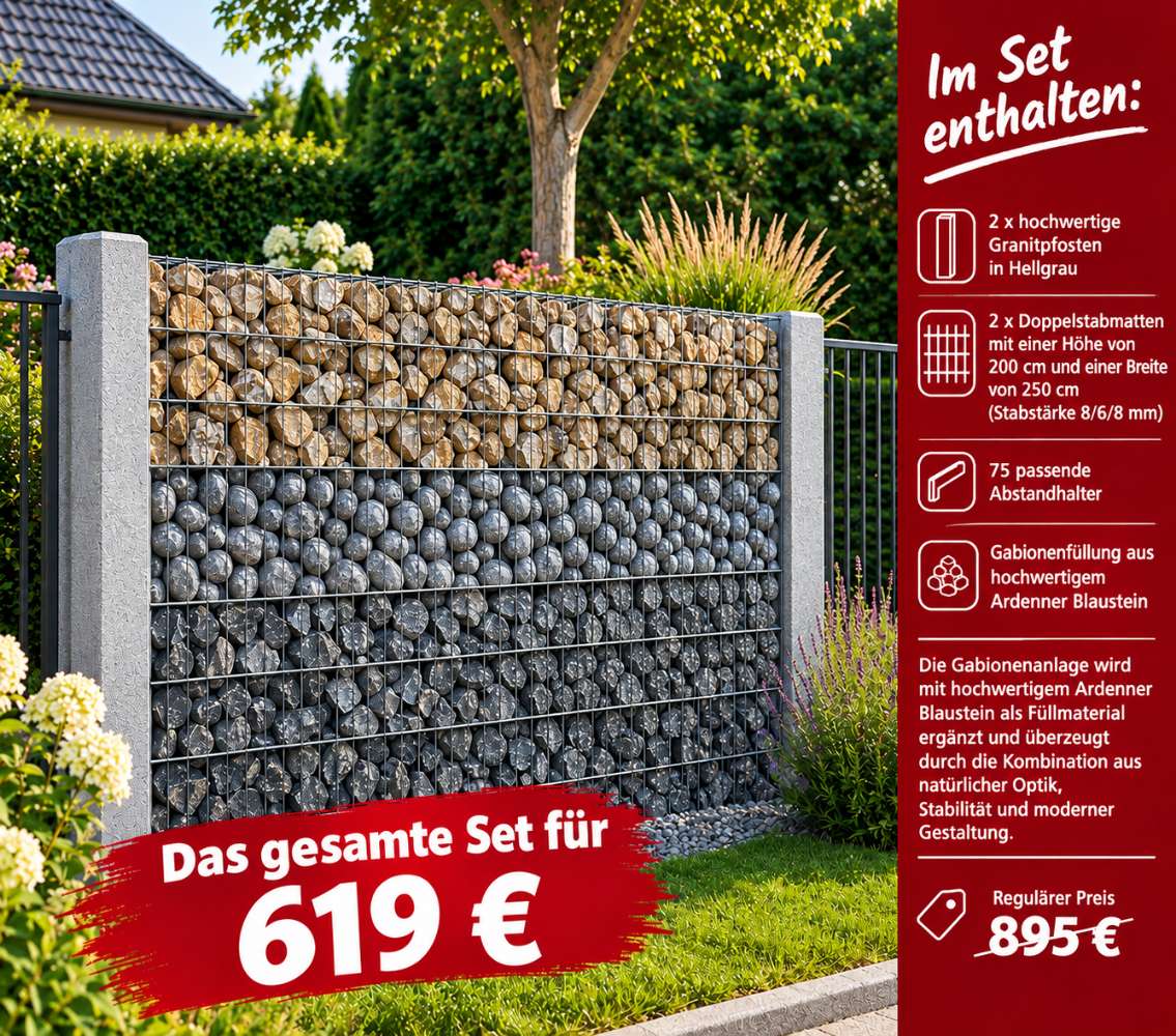 Gabionen- Sichtschutzwand als Set