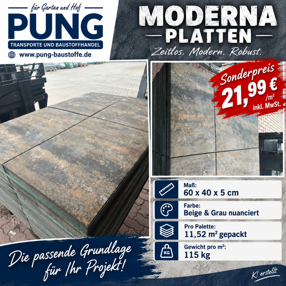 KANN Moderna Platten 60x40x5 cm beige&grau nuanciert (2.Wahl)