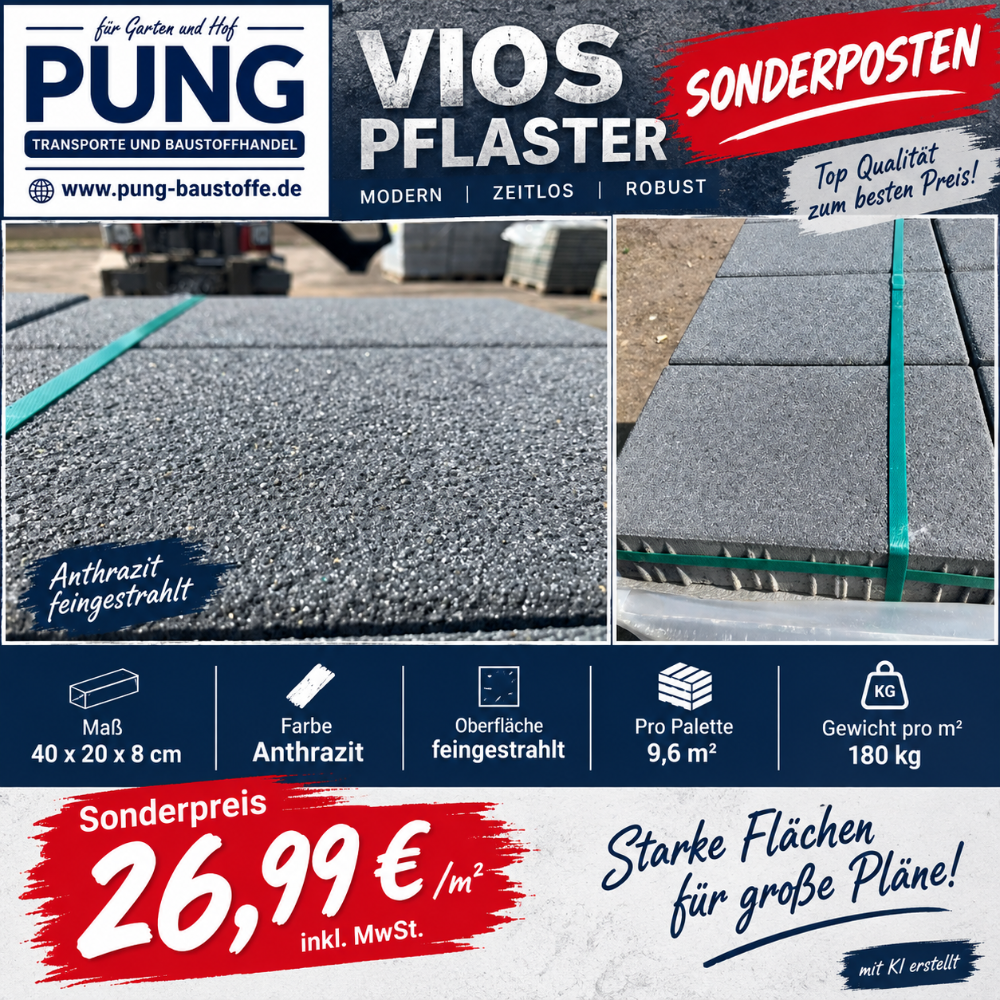 Vios Pflaster 40x20x8 Anthrazit feingestrahlt (2.Wahl)