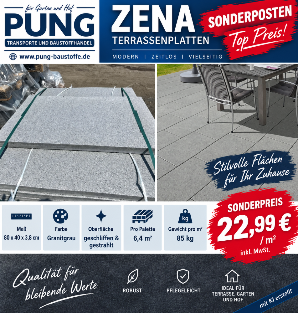 Zena Platten 80x40x3,8 cm granitgrau geschliffen & kugelgestrahlt (2.Wahl )