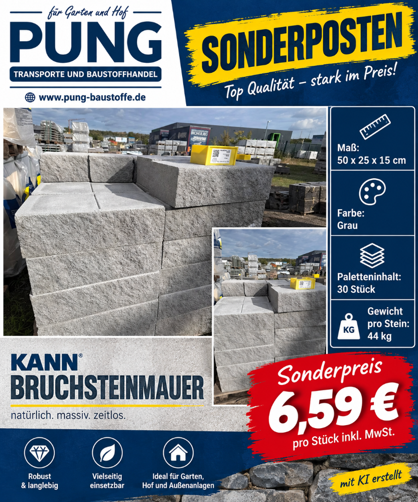 KANN Bruchsteinmauer 50x25x15 cm grau (2.Wahl)