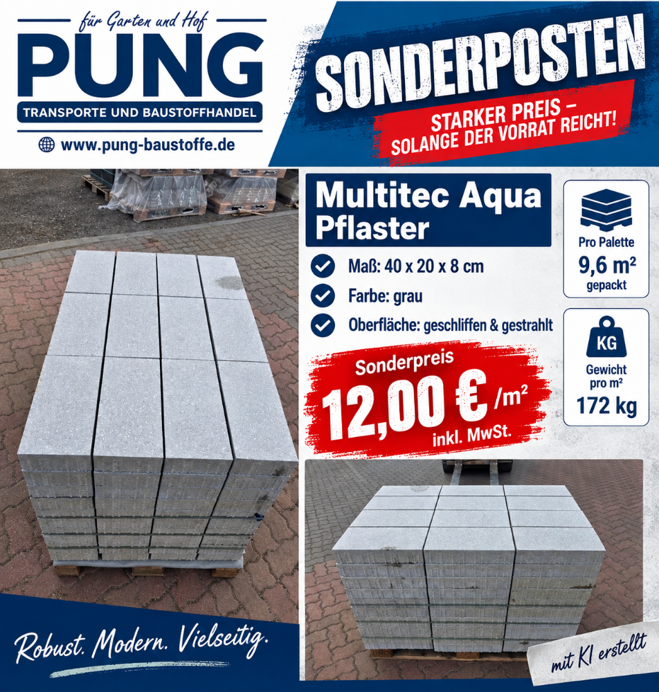 Multitec Aqua 40x20x8 cm grau geschliffen&gestrahlt (Restposten)