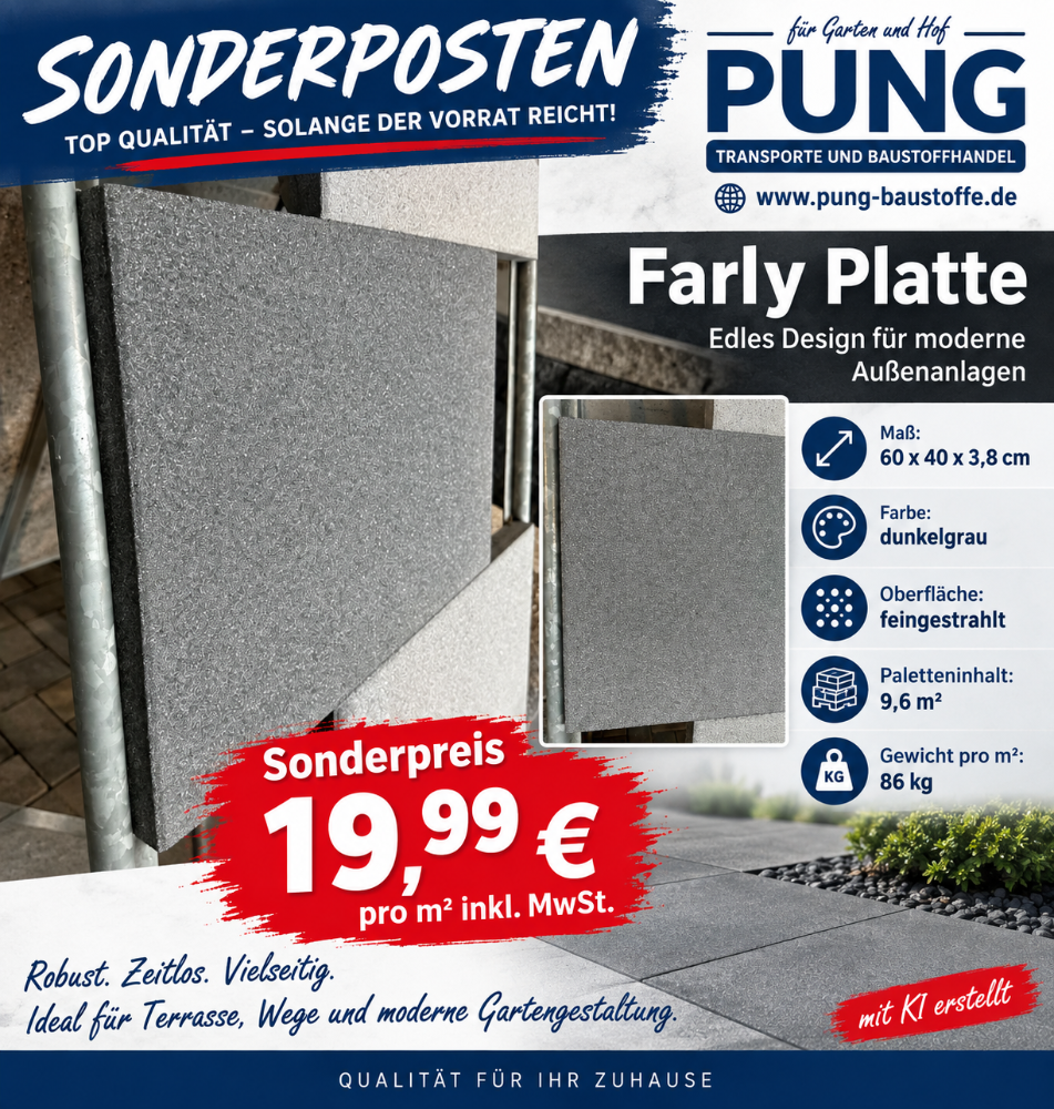 Farly Platten 60x40x3,8 cm dunkelgrau feingestrahlt ( 2.Wahl )