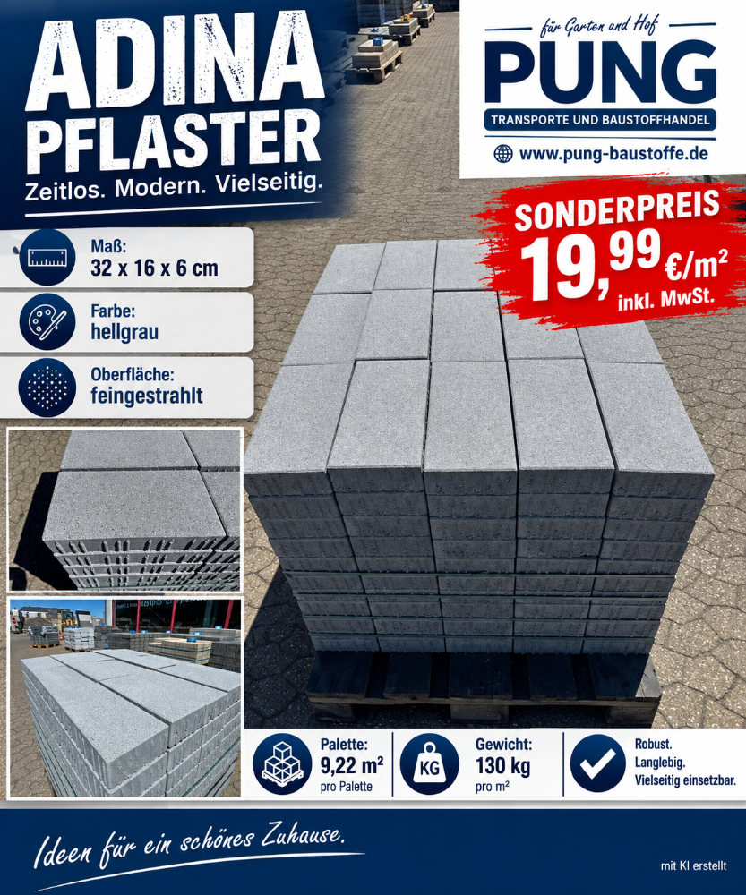 Adina Pflaster 32x16x6 cm hellgrau feingestrahlt (Restposten)