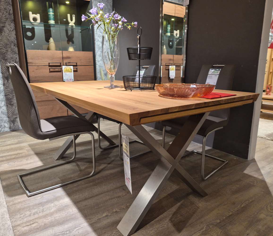 Esstisch Echtholz Wildeiche Gestell Edelstahl ca 180-280x73x100cm