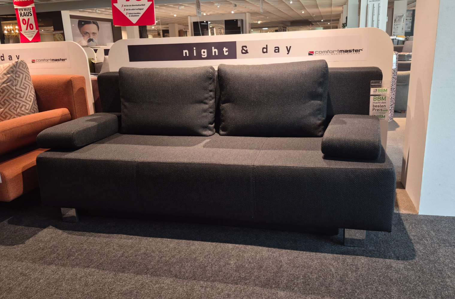 Schlafsofa anthrazit 100 % Polyester Füße chrom mit Bettkasten