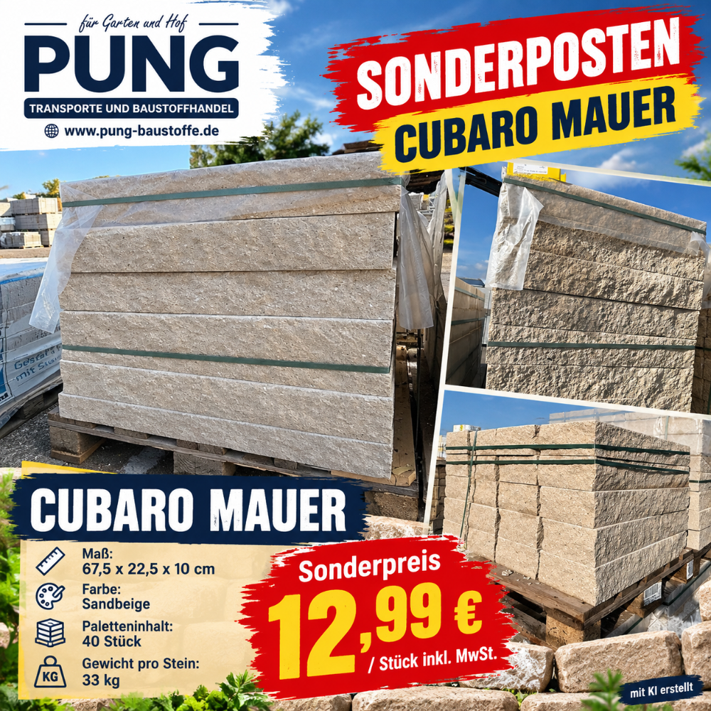 Cubaro Bruchsteinmauer sandbeige 67,5×22,5×10 cm (2.Wahl)