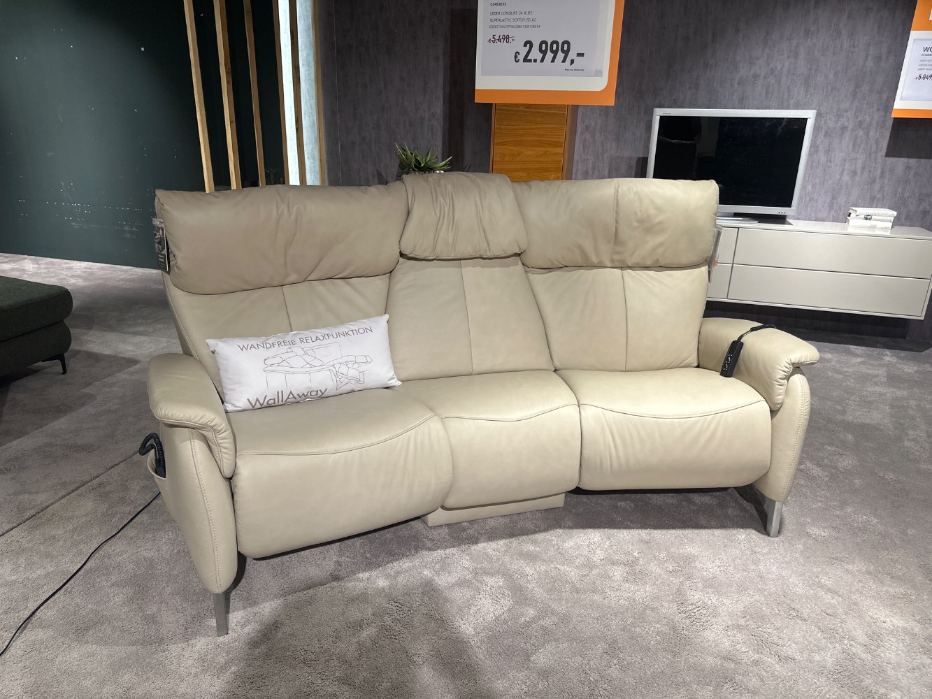 Trapezsofa Echtleder beige