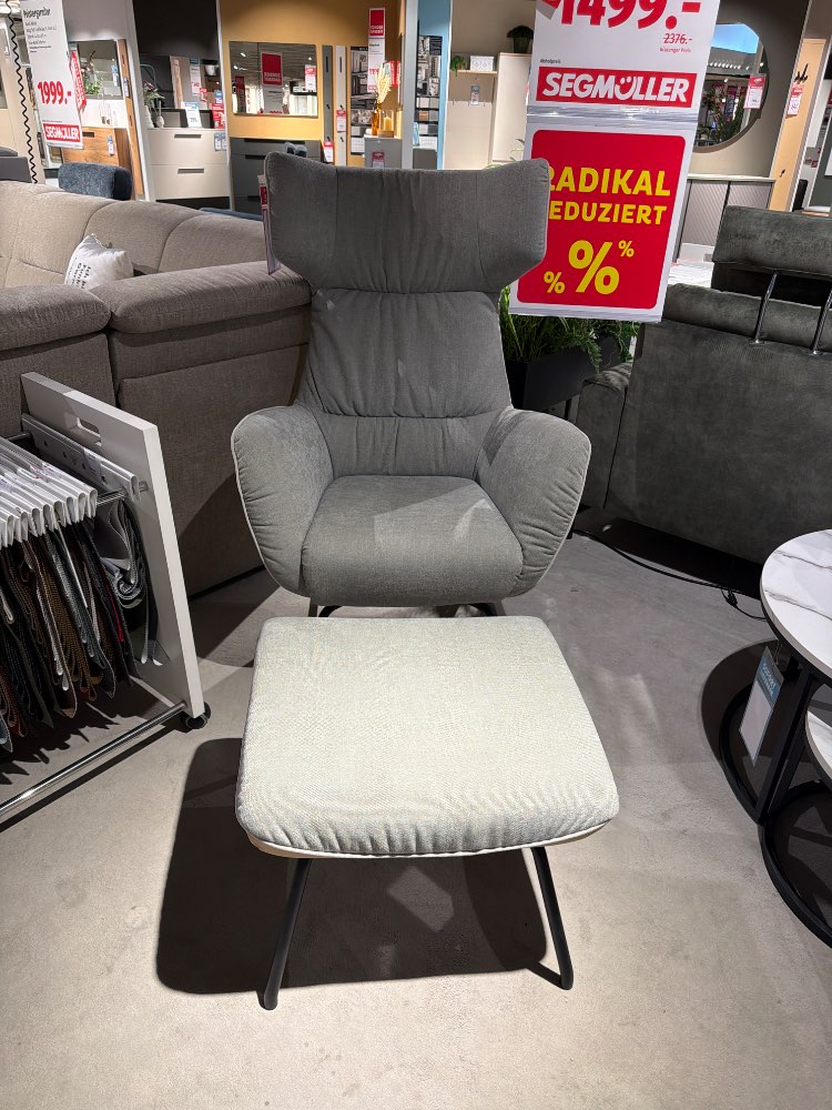 Sessel mit Hocker Bezug außen Leder Innen Stoff Light Blue