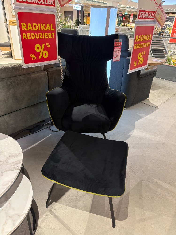 Sessel mit Hocker, Velvet Black
