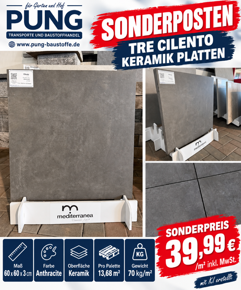 Keramik TRE Cilento Anthracite 60x60x3cm (2.Wahl)