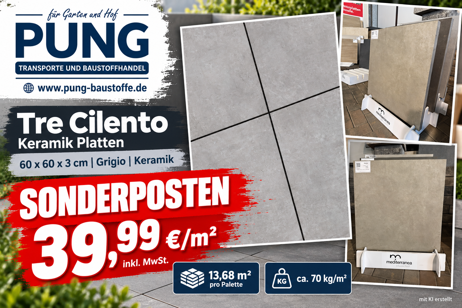 Keramik TRE Cilento Grigio 60x60x3cm (2.Wahl )