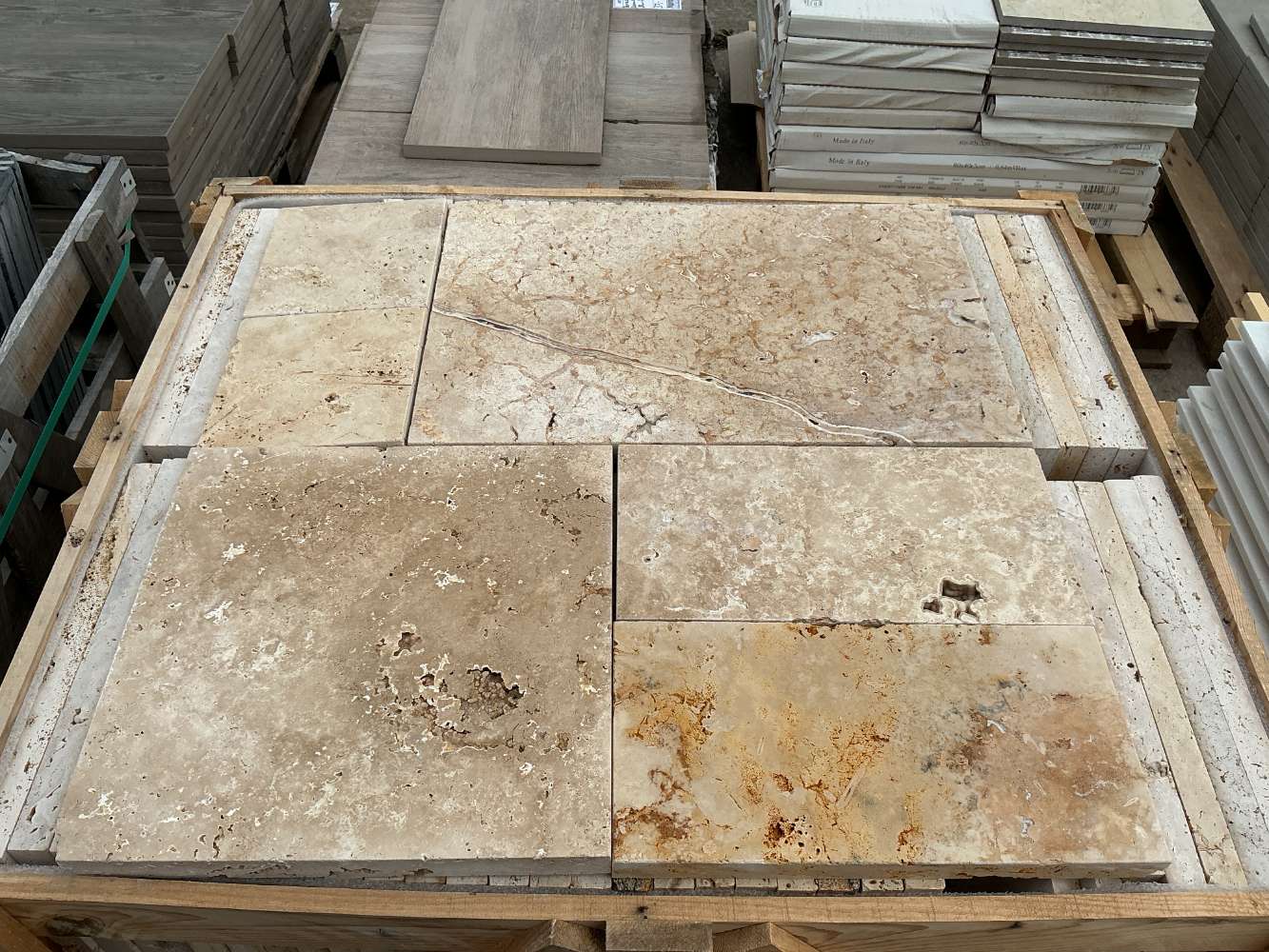 Terrassenplatten, Travertin, beige-grau-braun, franz. Verband