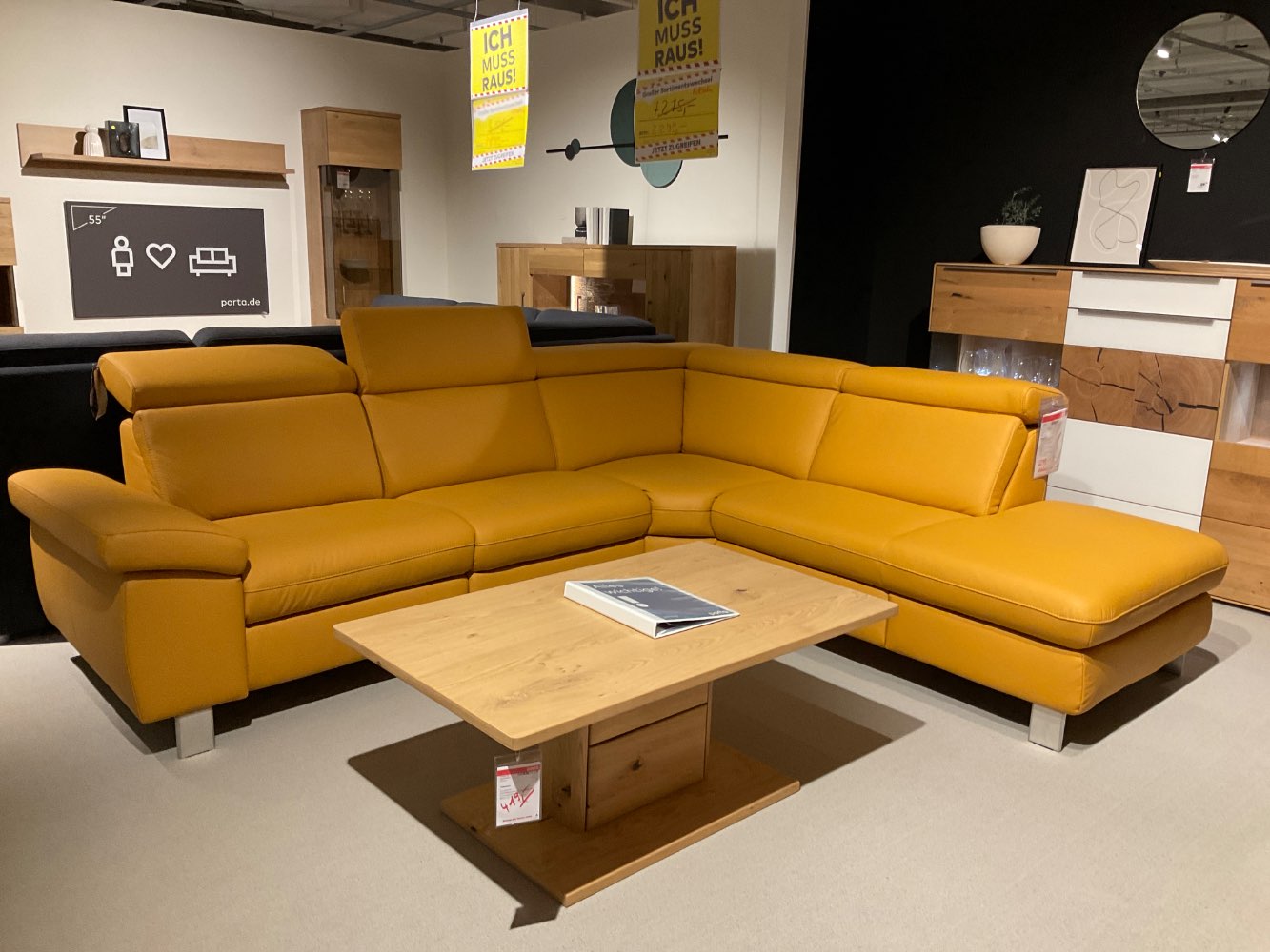 Ecksofa  Lederbezug Curry