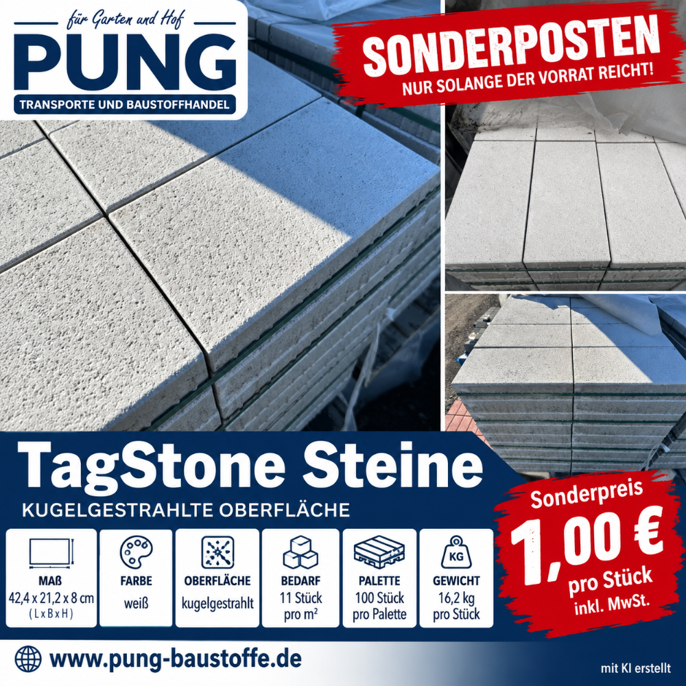 TagStone 42,4×21,2×8 cm weiß kugelgestrahlt (Restposten)