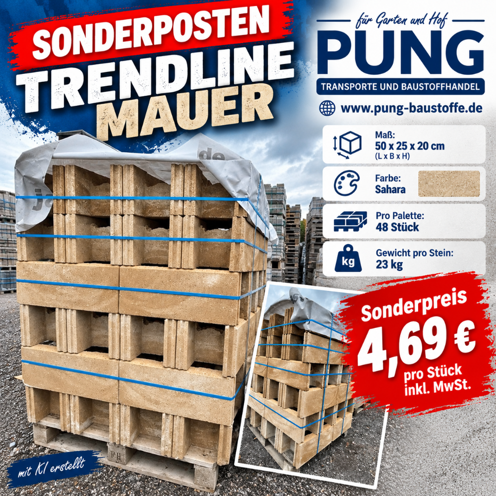 JASTO TRENDLINE – MAUER sahara Normal & Endstein 50x25x20 / 25x25x20 (2.Wahl)