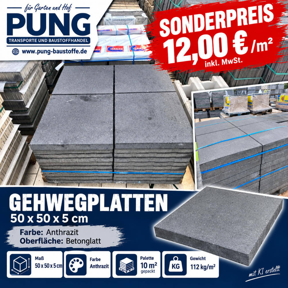 JASTO Gehwegplatten 50x50x5 cm anthrazit (2.Wahl)