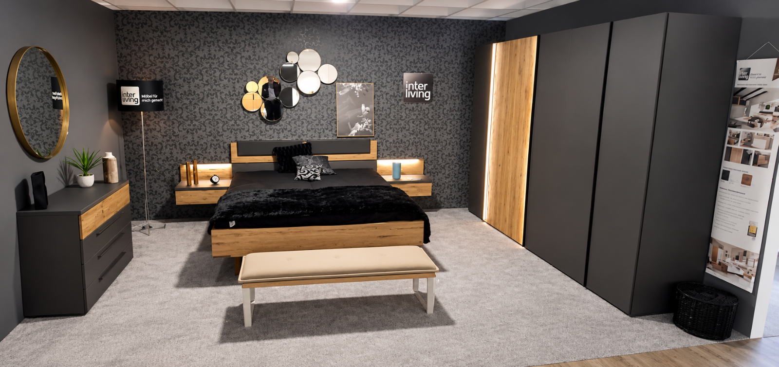 Schlafzimmer IL 1025 Lack graphit, Balkeneiche