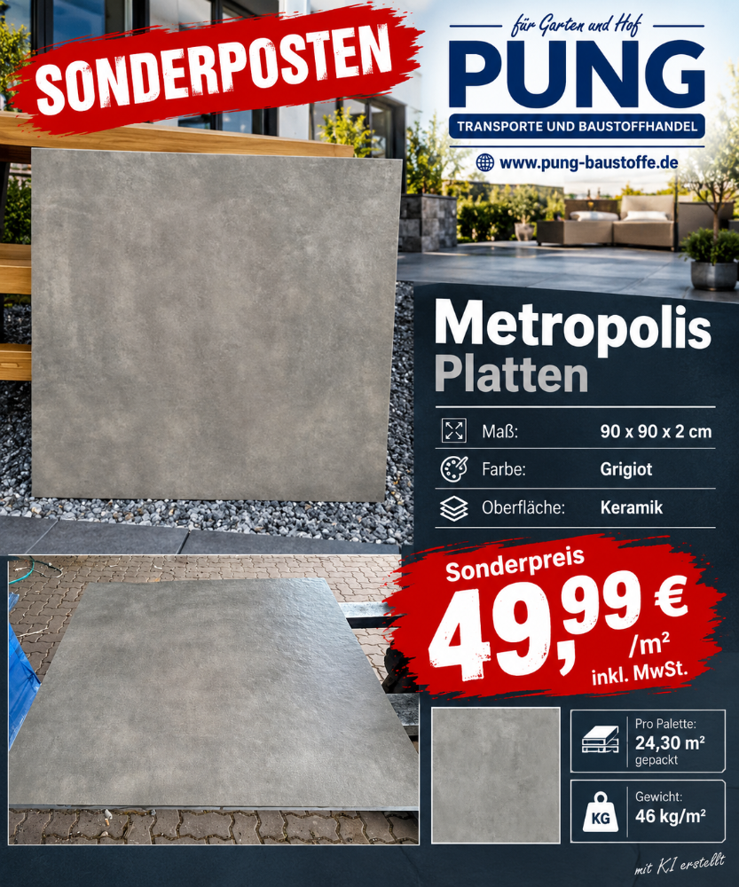 Metropolis 90x90x2 cm grigio Keramische Fliese