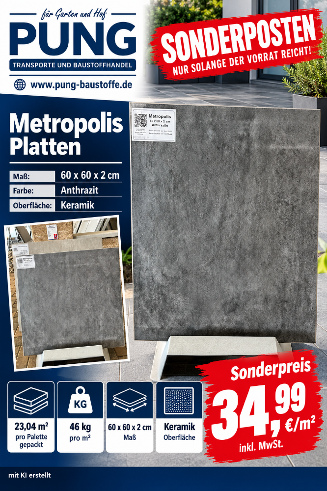 Metropolis Antracite 60x60x2 cm Keramische Fliese