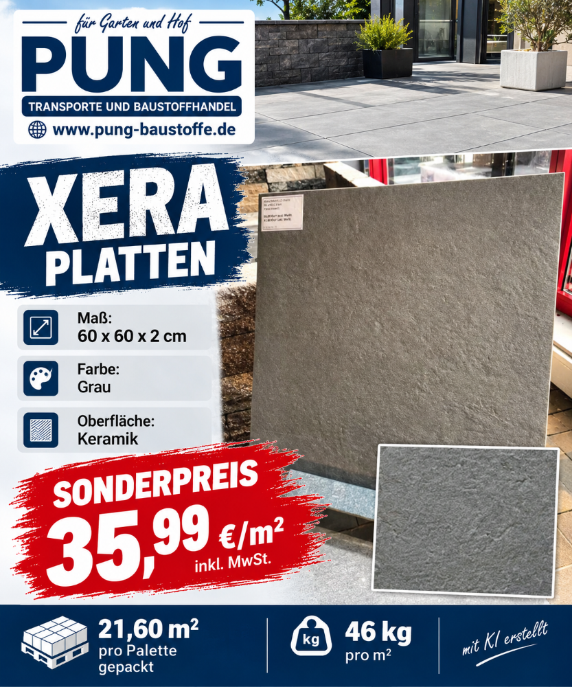 Xera Platten 60x60x2 cm Grau meliert Keramik (2.Wahl)