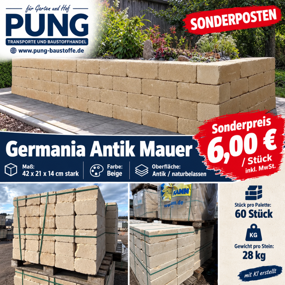 Germania Antik Mauer/Palisade 42x21x14 cm Sandbeige (2.Wahl)