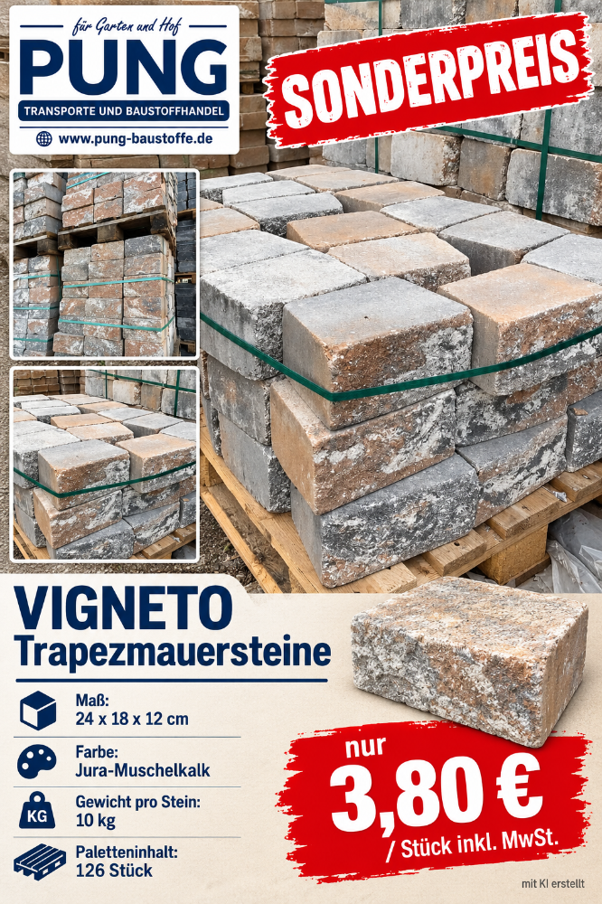 Vigneto Mauer Trapez 24x18x12 cm Jura/Muschelkalk (2.Wahl)