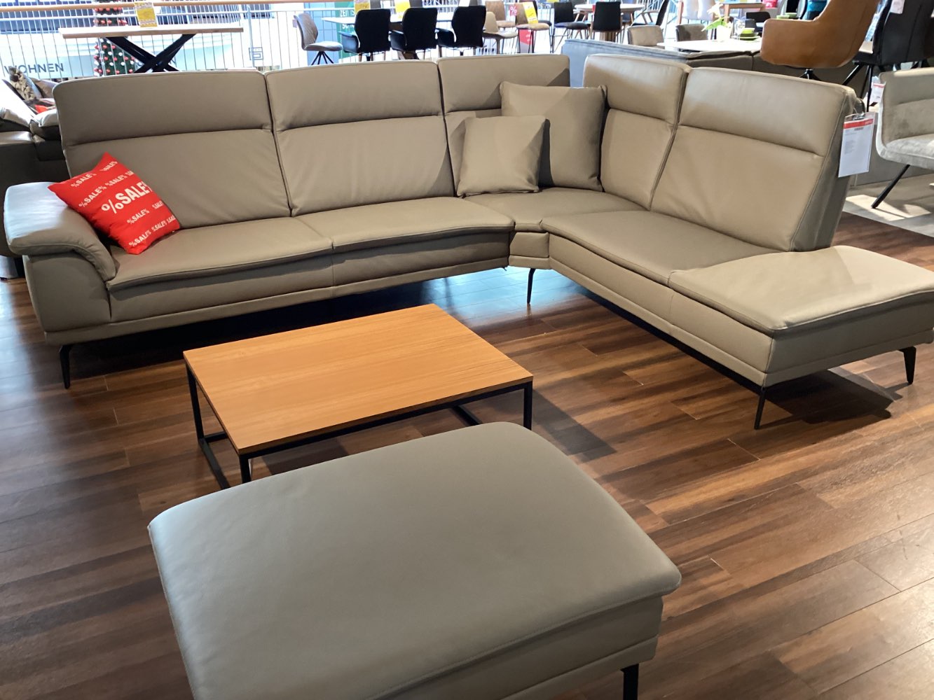 Rundecke Lederbezug taupe
