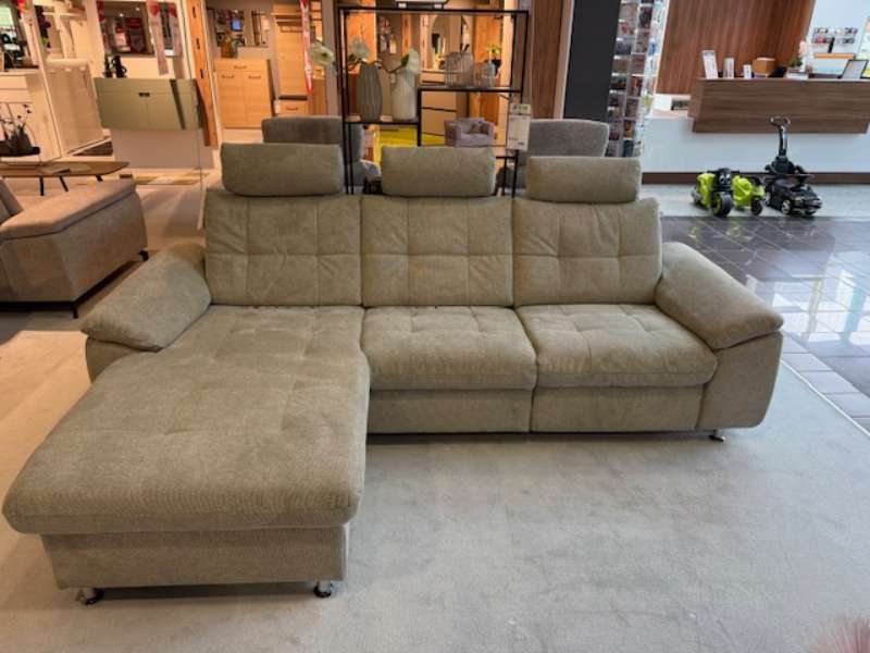 Ecksofa Bezug : graugrün 100% Polyester motorische Relaxfkt.
